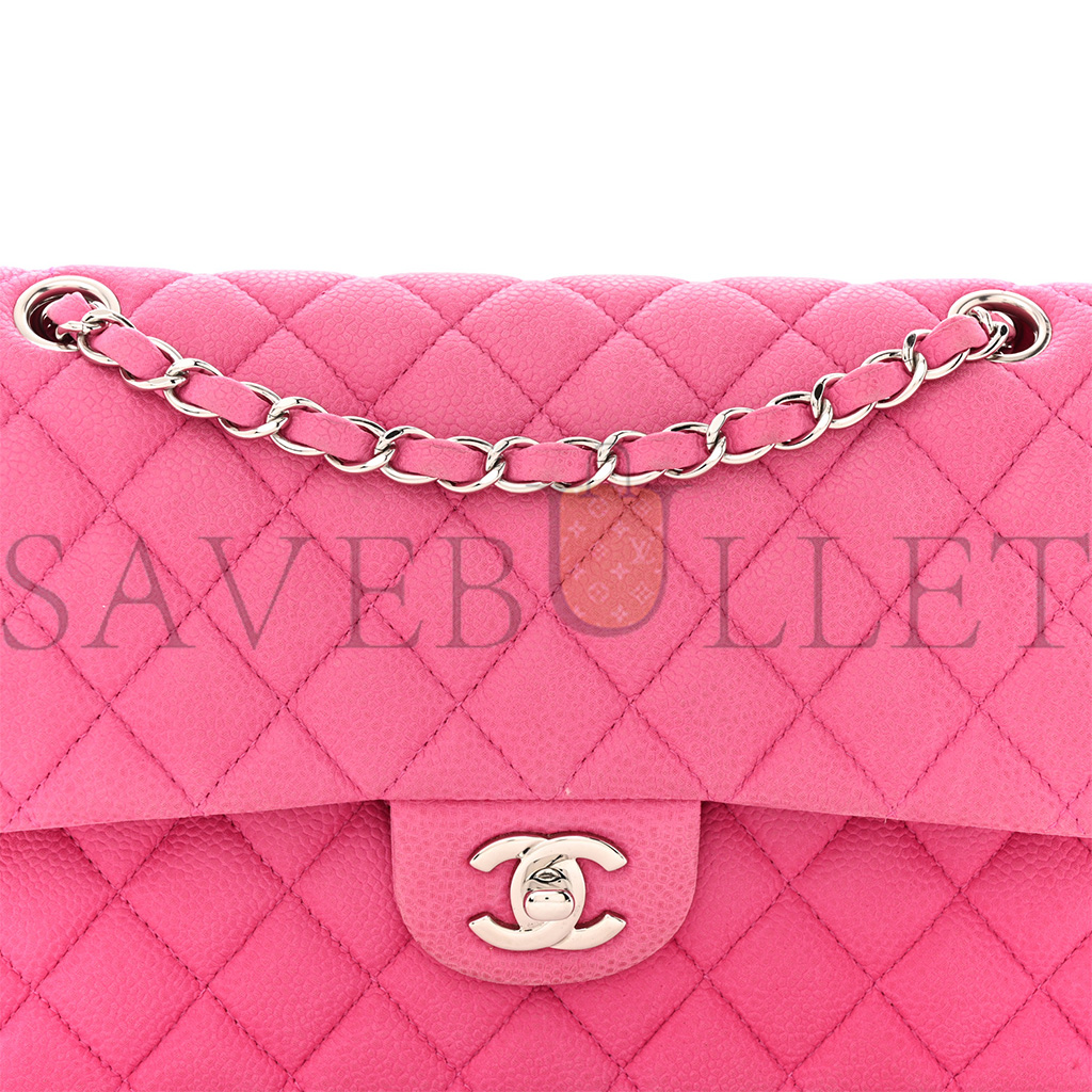 Ch*el iridescent caviar quilted medium double flap light gold pink (25*15*6cm)